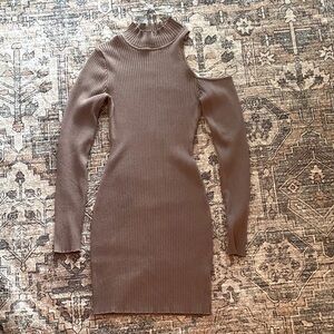 NBD Brown Long Sleeve Ribbed Dress